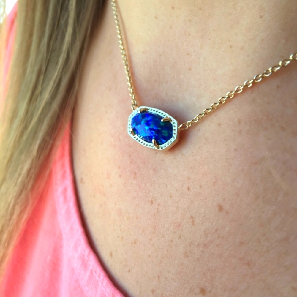 Kendra Scott Royal Blue Kyocera Opal Elisa 14K plated gold Necklace NWT